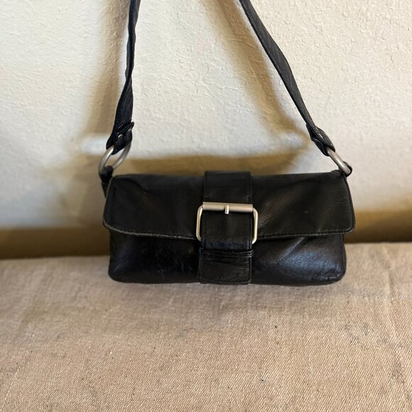 Wilson Maxima Black Leather Bohemian Festival Big Buckle Mini Shoulder Bag - Picture 2 of 11